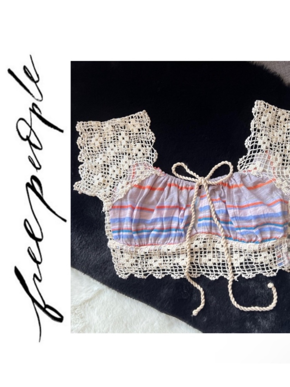 Free People Aruba Crochet Lace Crop top Cream Combo, Size XS NEW